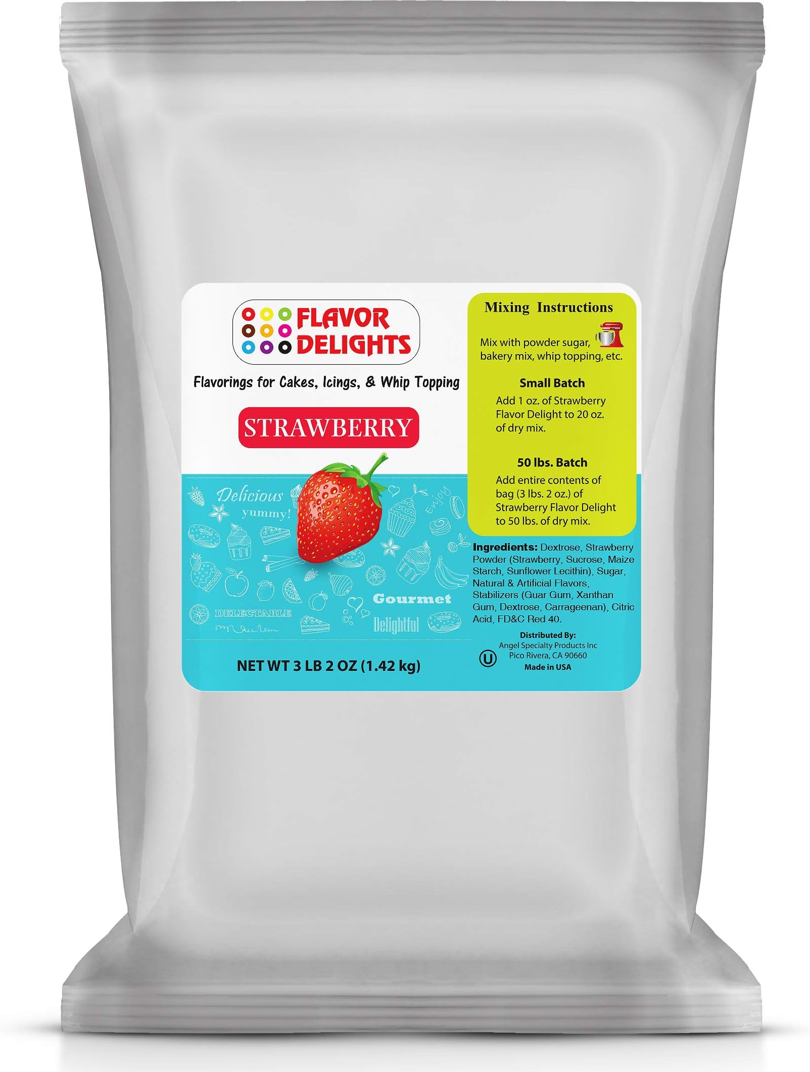 Flavor Delights by Angel Specialty Products: Flavored Powder Bakery Mix > Passion Fruit, Pistachio, Pumpkin Pie, Strawberry (Strawberry, 3 Pound Bag)