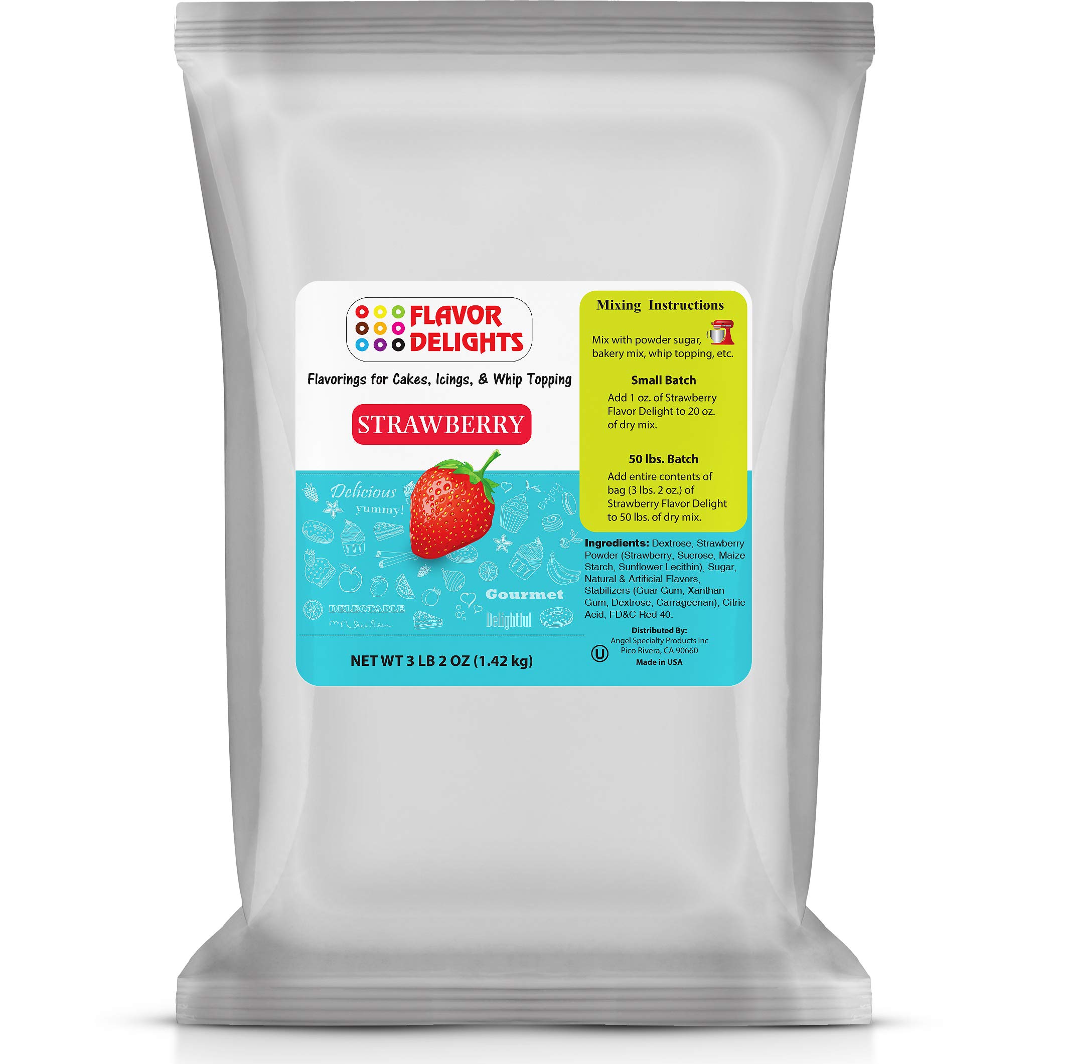 Flavor Delights by Angel Specialty Products: Flavored Powder Bakery Mix > Passion Fruit, Pistachio, Pumpkin Pie, Strawberry (Strawberry, 3 Pound Bag)