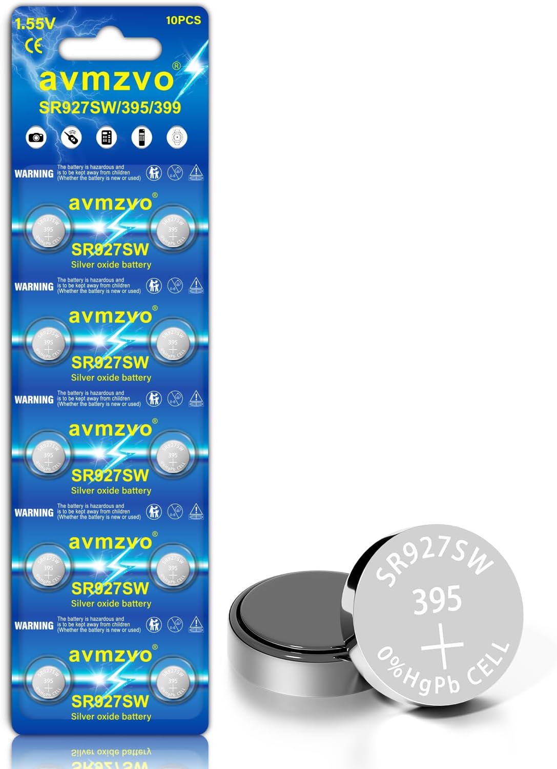 Batterie A Bottone Avmzzo SR927SW | 1.5 V, 10 Pezzi, Confezione Anti-bambino | Sostituisce 395, LR927, AG7 E Compatibili