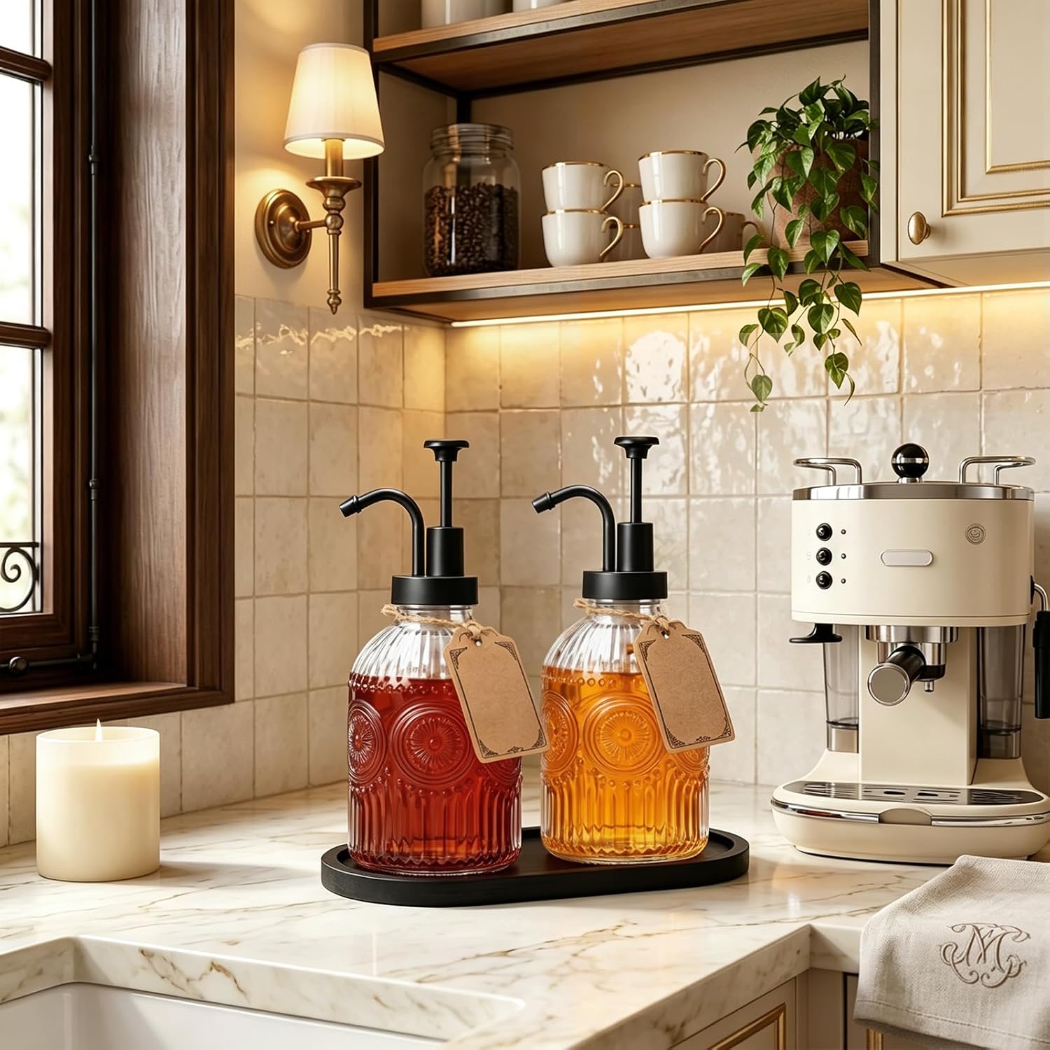 SheeChung 12 oz (350ml) Coffee Syrup Dispenser, Glass Syrup Bottles, 2 Pack