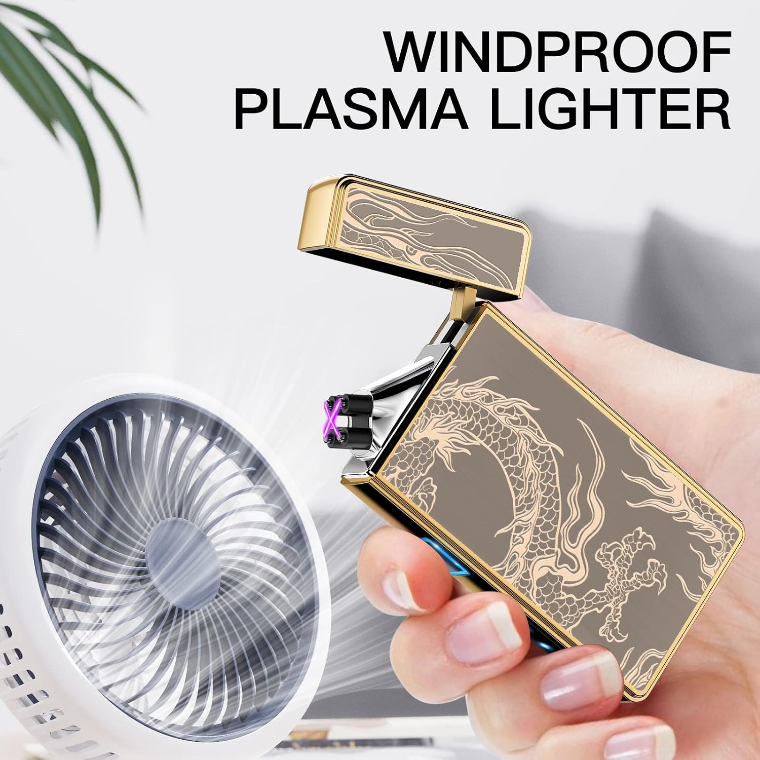 Electric Lighter, USB Rechargeable Plasma Arc Lighter, Windproof Flameless Lighter, Butane Free Mini Lighter for Indoor or Outdoor Activities. (Gold Dragon)
