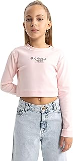 ديفاكتو تي شيرت كاجوال بقصة قصيرة ورقبة دائرية ضيقة وقصة عادية واكمام طويلة لون زهري فاتح PN238 ، 8 9 سنوات، للفتيات