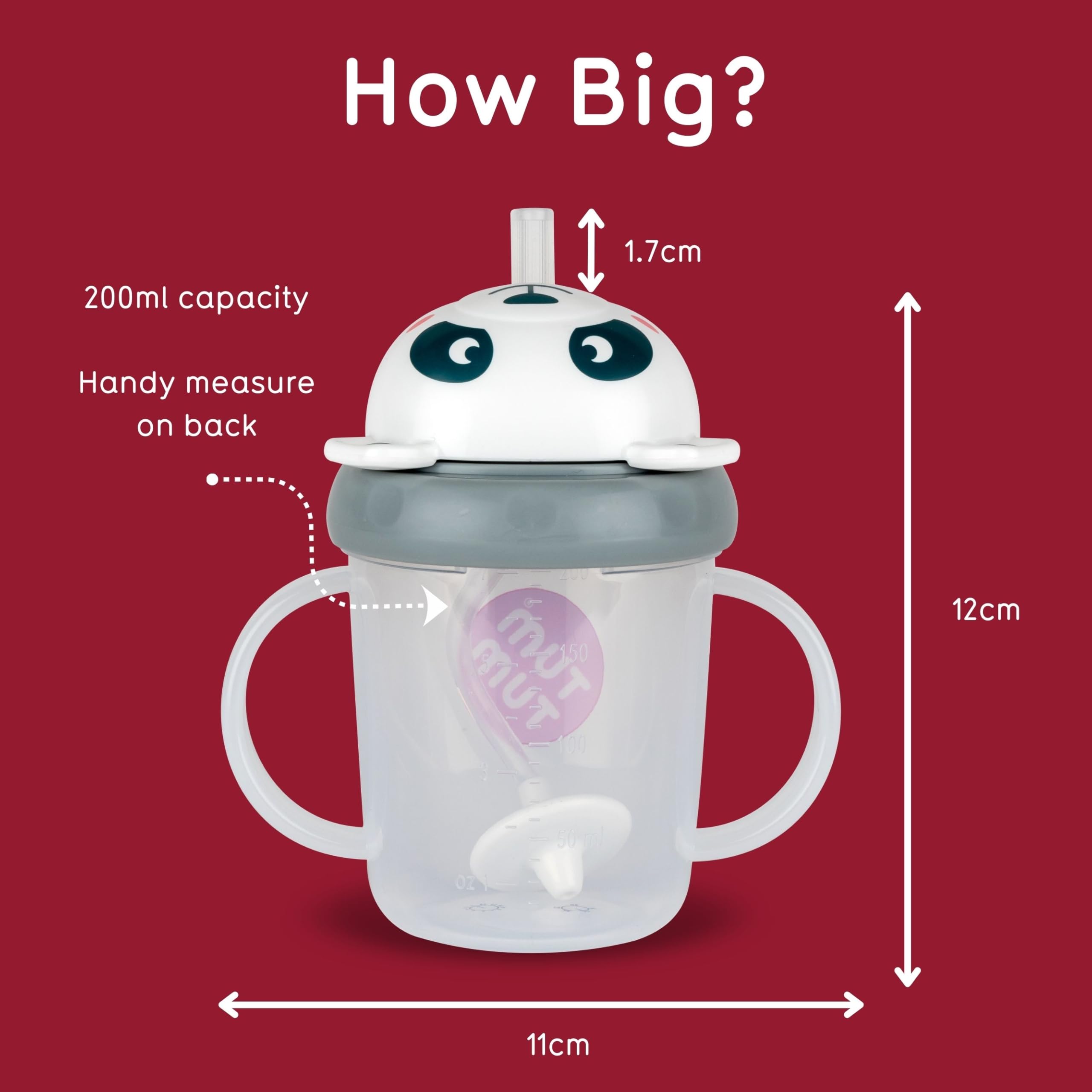 TUM TUM Tasse avec paille lestée, Tasse anti-fuite, Tasse d’Apprentissage pour Bébé, Couvercle Rabattable, Paille en Silicone (Pip le Panda 200ml)