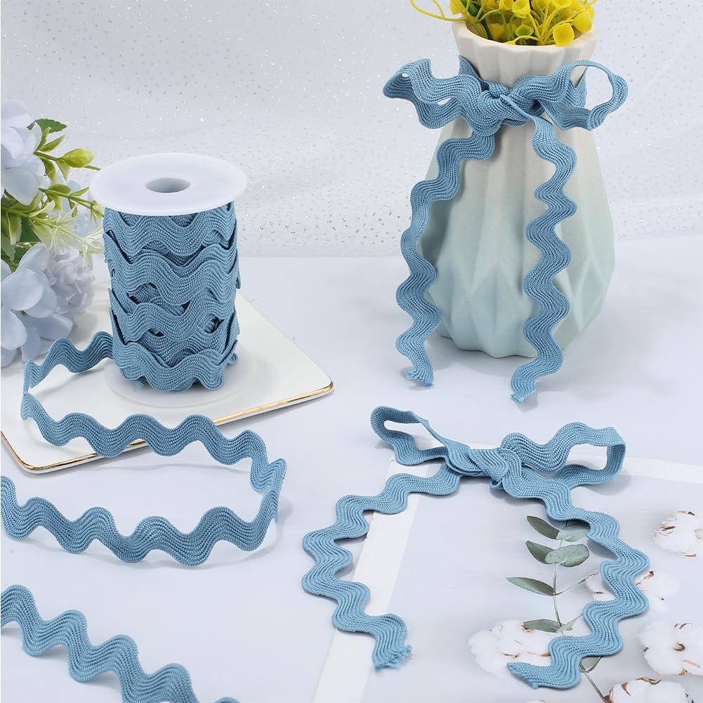 GORGECRAFT 12.5 Yards Rick Rack Trim for Sewing 13mm Ric Rac Wavy Ribbon Zig Zag Steel Blue Rickrack S Shaped Lace Ribbon Polyester Woven Braided Fabric with Spool for DIY Crafts Wedding Clothes - Image 3