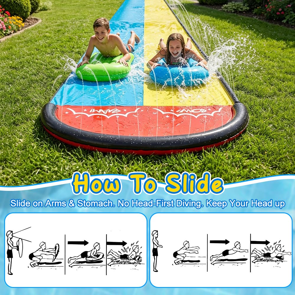 Mineup Wasserrutsche Garten 6.1m mit 2 Bodyboards Doppelrutsche Eingebautem Sprinkler