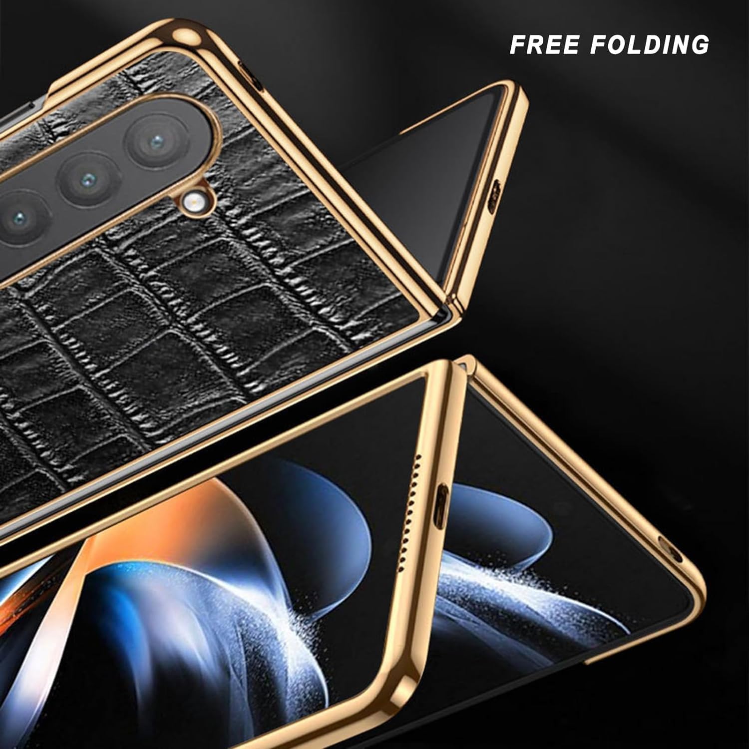 Cell Phone Case for Samsung Galaxy Z Fold 5 5G, Premium Genuine Leather Hard PC Protection Case Ultra-Thin Flip Shockproof Protective Cover