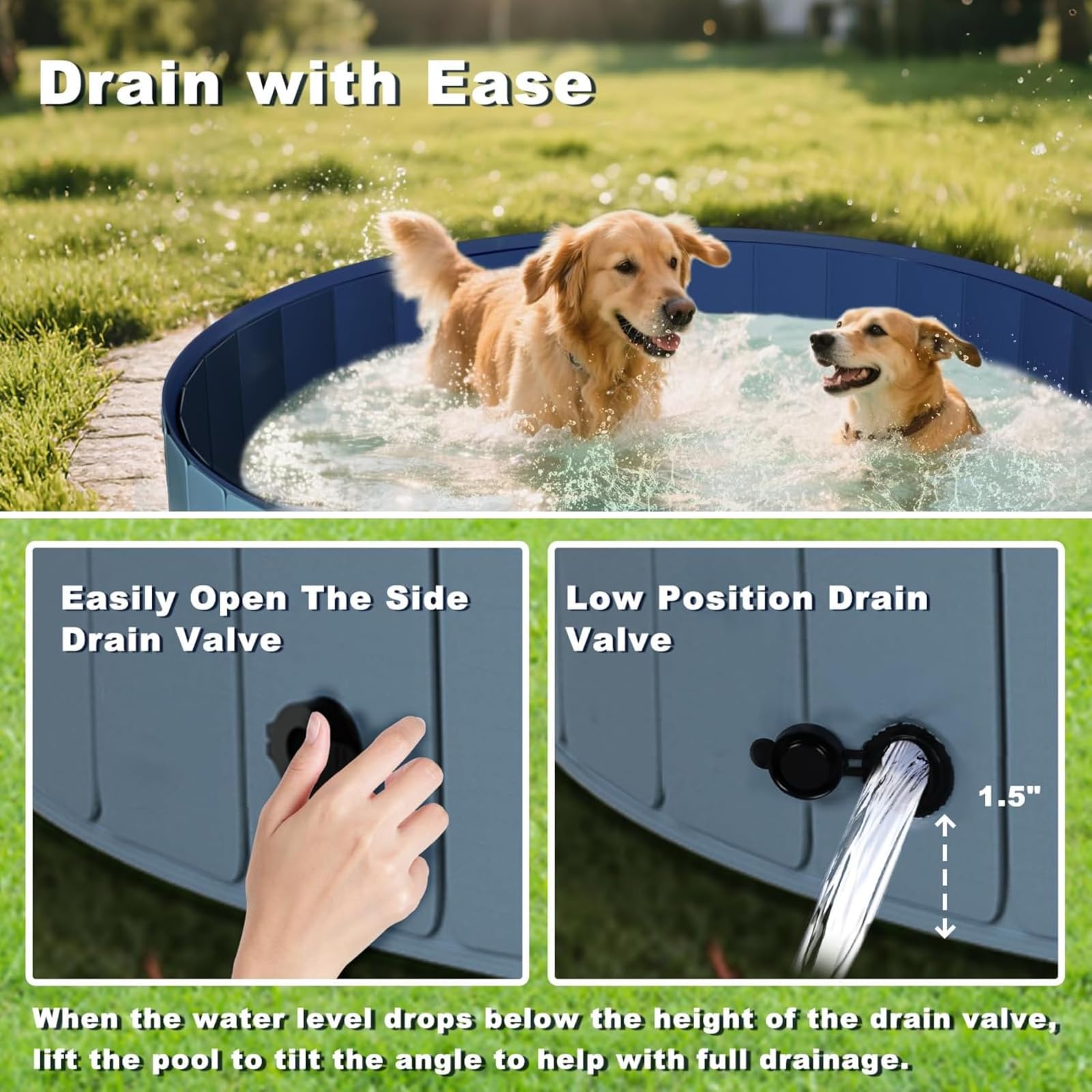 Piscina de perro grande portátil gris, bañera de plástico duro plegable con base antideslizante.Caja de Whelping de 63 pulgadas de ancho y pozo de bola.Bañera plegable al aire libre para mascotas en e