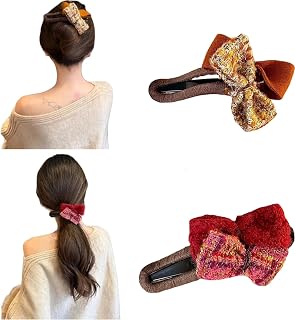 Bow Hair Clip, Large Duckbill Clip, Fashion Hair Clip Claw, Suitable for Thick or Thin Hair (Caramel brown and Red)