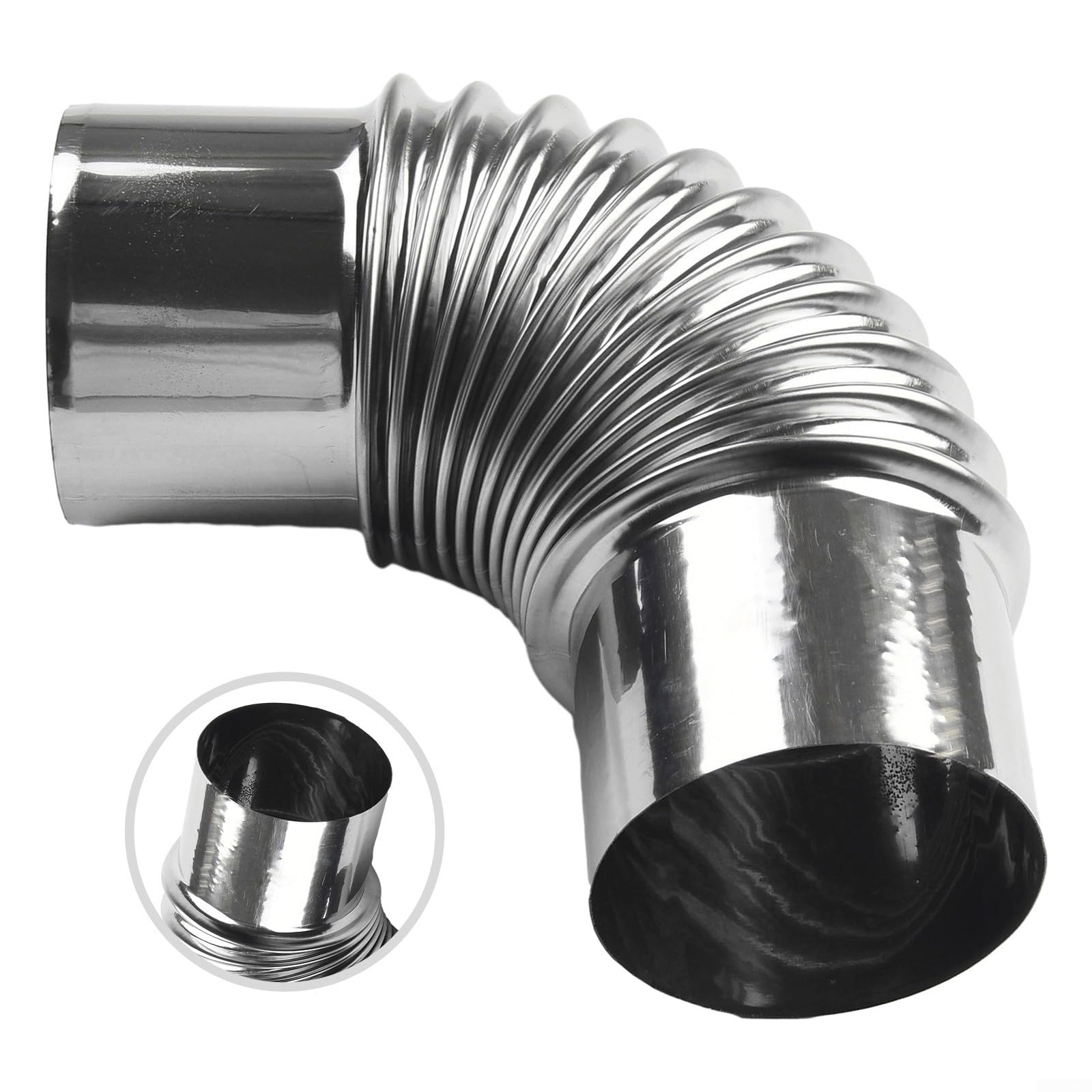 Kolanko rury kominowej ze stali nierdzewnej, wkładka kominowa, rura stalowa do pieców, kominków, grilla, wentylacja, wiele rozmiarów, 50-100 mm, srebrna (60 mm)
