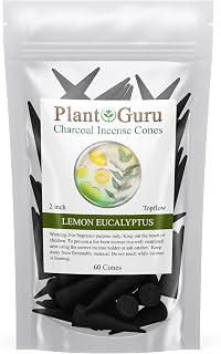 Lemon Eucalyptus Charcoal Incense Cones 2" TOPFLOW - 60 Pack - Natural Scented Cones Handmade Hand Dipped