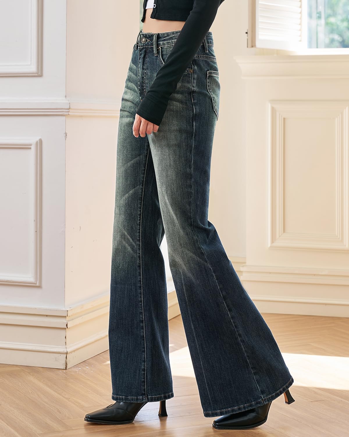 Women's High Waisted Bell Bottom Jeans Wide Leg Flare Bootcut Denim Pants w/Tummy Control Stretchy Trendy 2025 - Image 3
