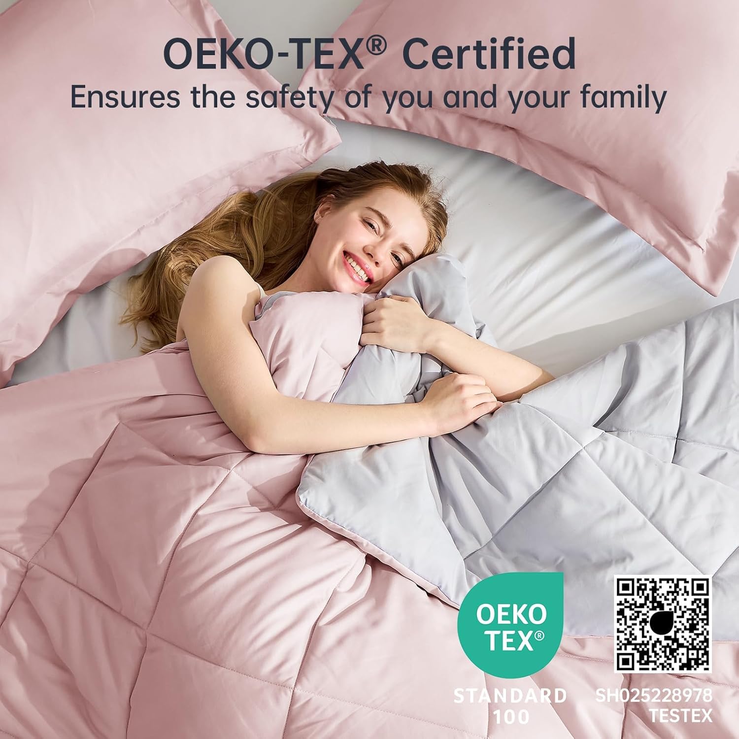 JOLLYVOGUE Full Comforter Sets, Ultra Soft Reversible Bedding for All Seasons, 3 Pieces Down Alternative Bed Set Includes 1 Lightweight Comforter and 2 Pillow Shams, Rose Gold/Light Grey