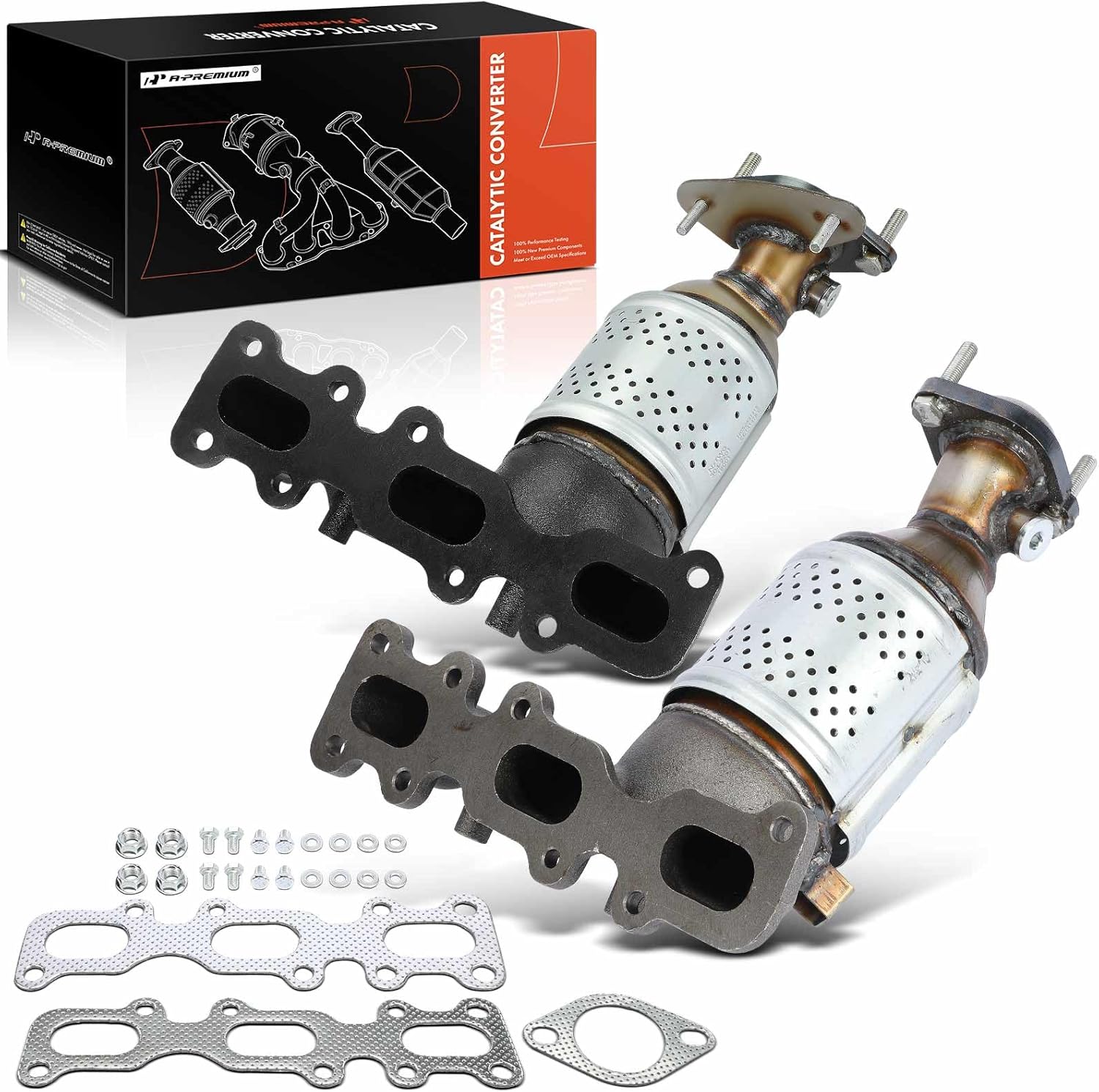 A-Premium 2-PC Front Exhaust Manifold Catalytic Converter with Gasket Kit Direct-Fit Compatible with Ford Explorer Taurus Flex 2013-2019, Edge & Lincoln MKZ MKX MKS MKT, 3.5L 3.7L, E.P.A. Compliant