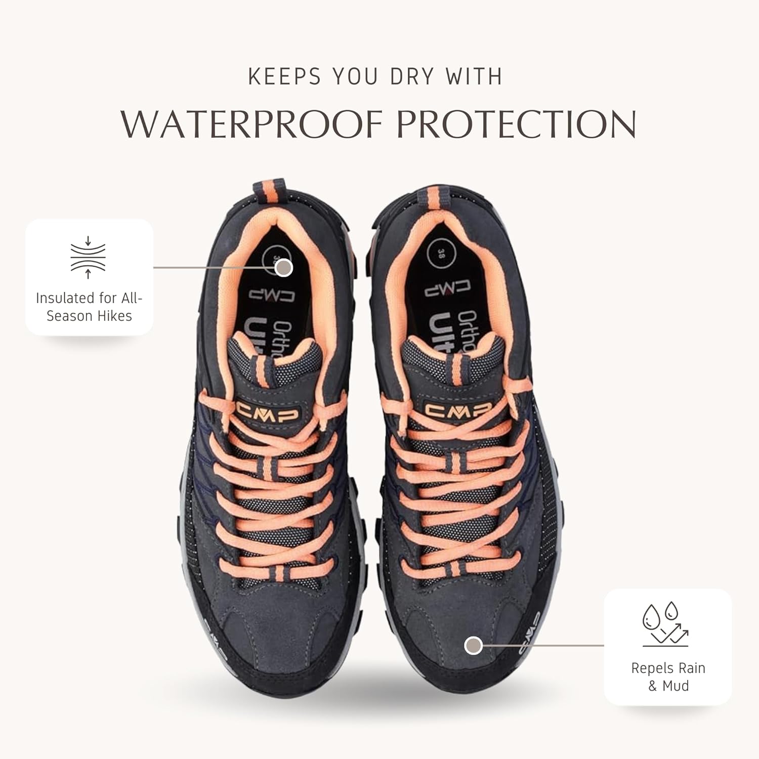 CMP Rigel Women’s Low Waterproof Hiking Shoes – Suede Trail Shoes with Supportive Fit & All-Terrain FullOn Grip Sole - Image 2