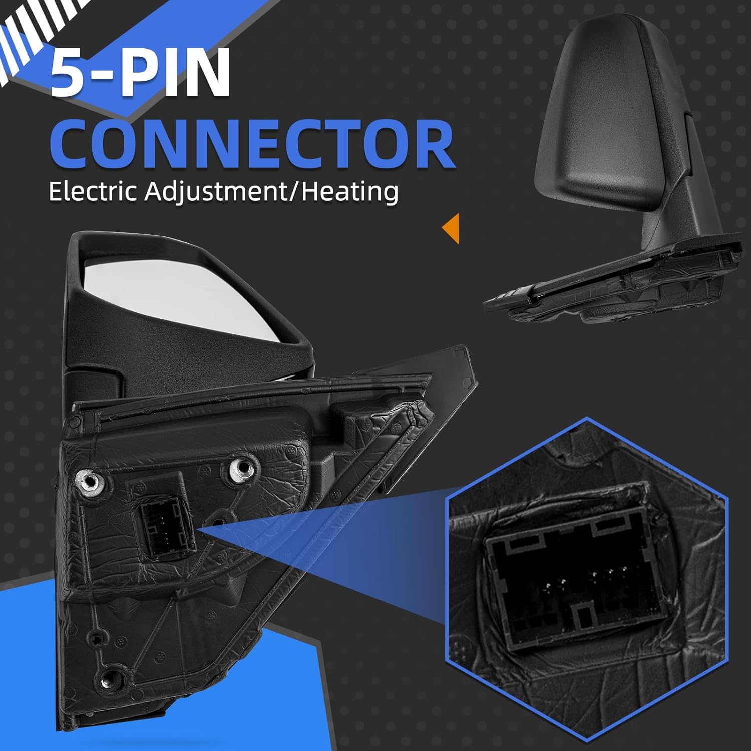 Left Driver Side Rear View Mirror Replacement for Chevrolet Chevy Equinox 2018-2024, for GMC Terrain 2018-2024 - Rearview Mirrors Assembly with 5Pins, Electric Adjustment, Heating, Textured