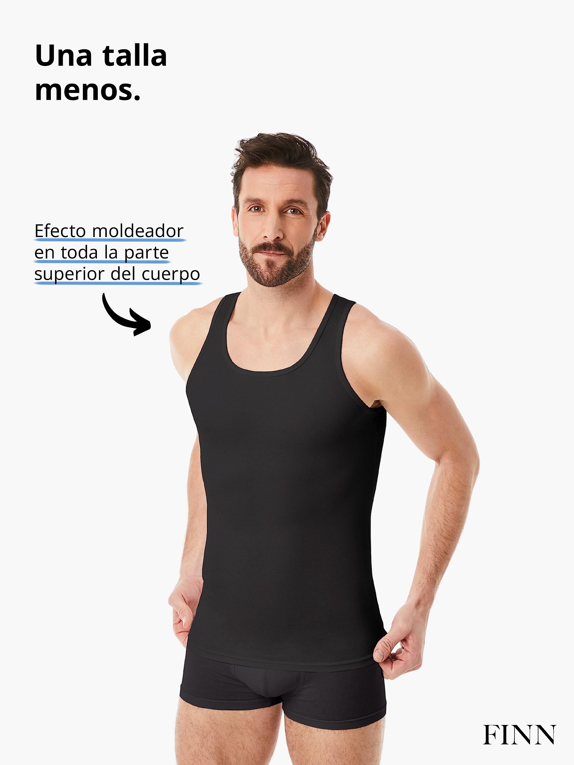 FINN Camiseta Reductora para Hombre con Efecto Vientre Plano - Camiseta Interior de compresión sin Mangas de algodón - Body Shaper para un Vientre más Plano - Ideal para ginecomastia