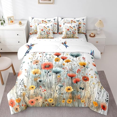 Erosebridal Girls Flower Bedding Set Full Size 7 Piece Bed in A Bag Garden Flora