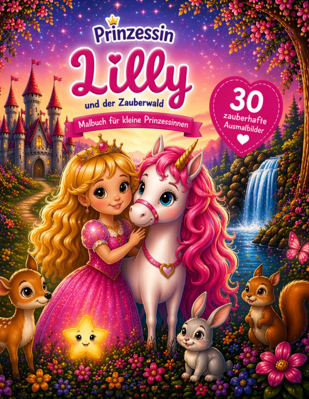 Prinzessin Lilly und der Zauberwald:Malbuch für kleine Prinzessinnen – 30 zauberhafte Ausmalbilder mit einer magischen Geschichte zum Lesen und Vorlesen