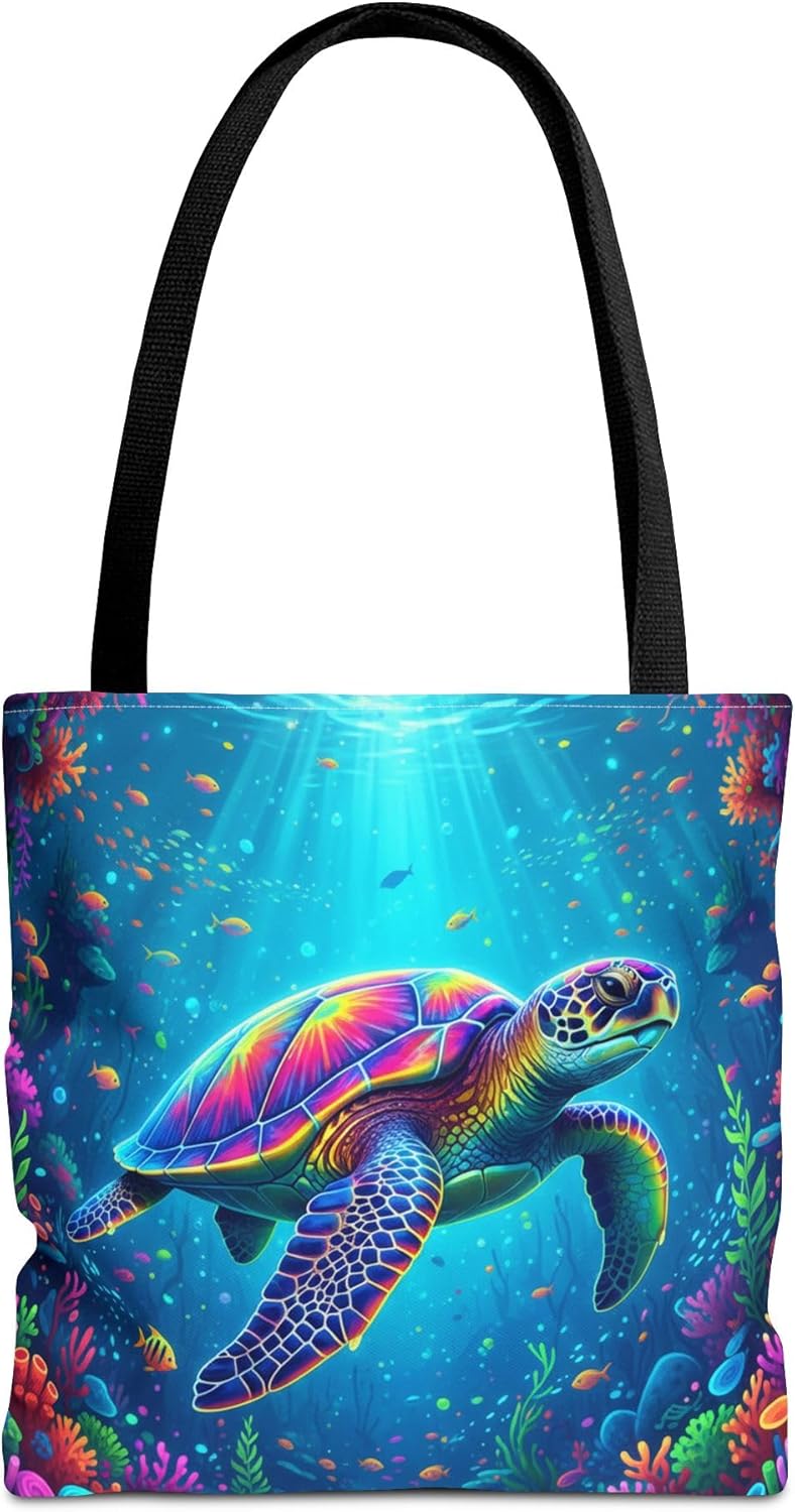 Premium Neon Sea Turtle Tote Bag with Reinforced Stitching - 13 or 16in