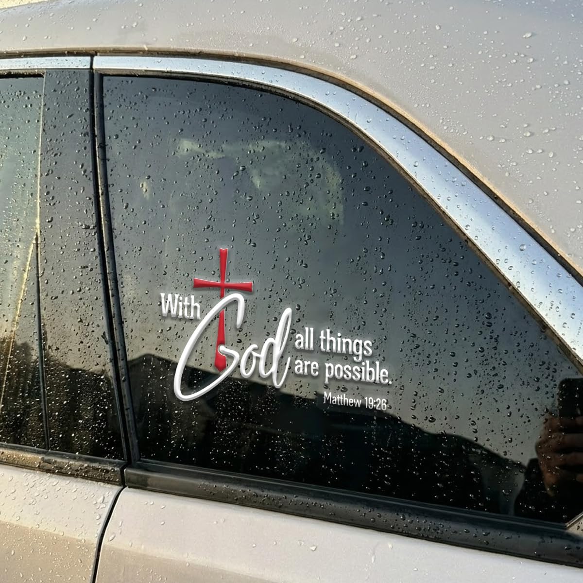 Premium with God All Things are Possible Car Decal Christian Cross Vinyl Sticker Waterproof Bible Verse Car Window Bumper Truck Religious Faith Gift for Women Mom 6.3 x 5.1 Inches