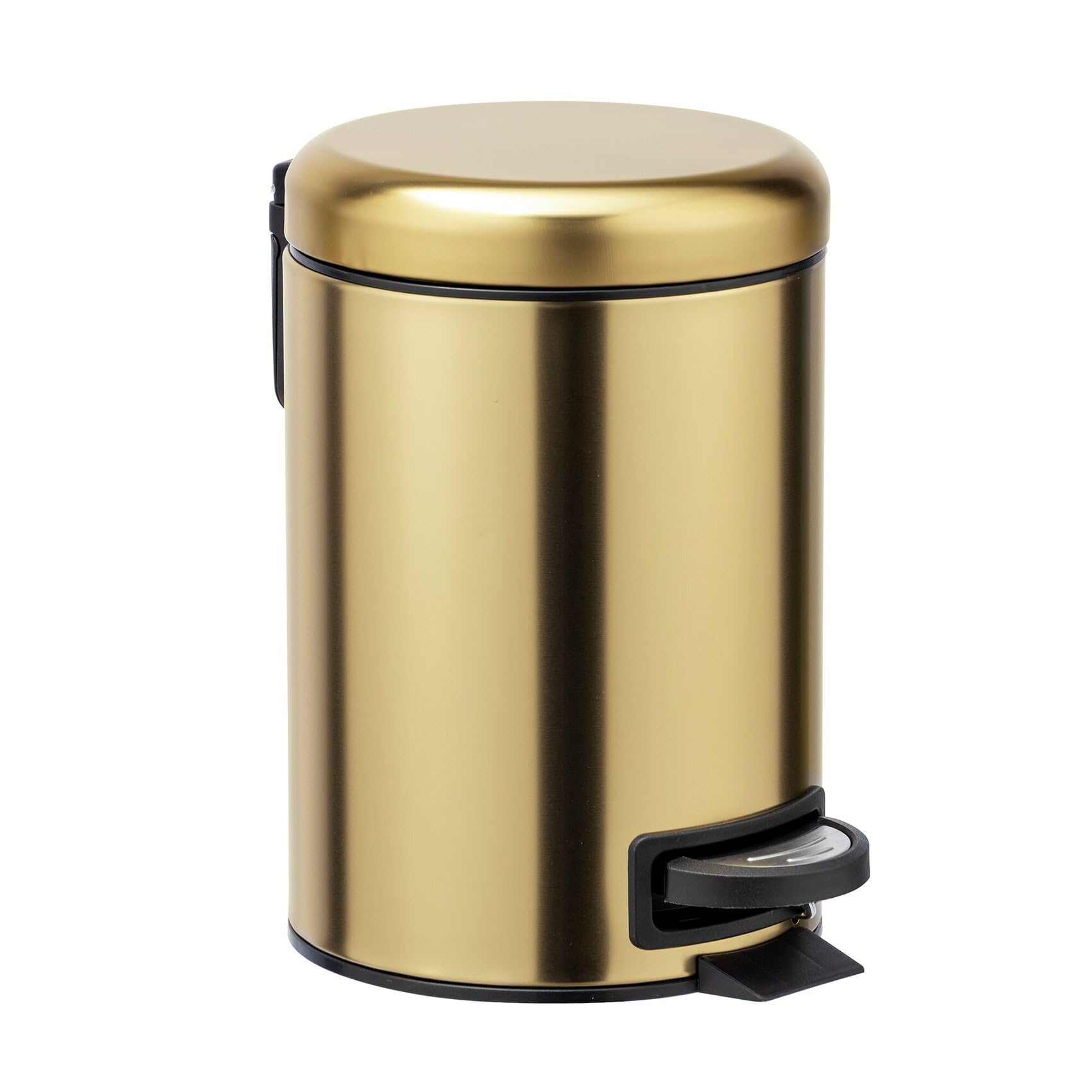 WENKO Cubo de pedal Leman oro mate 3 l - Cubo de cosmética, cubo de basura con recubrimiento anti-huellas dactilares Capacidad: 3 l, Acero inoxidable, 17 x 25 x 22.5 cm, Oro