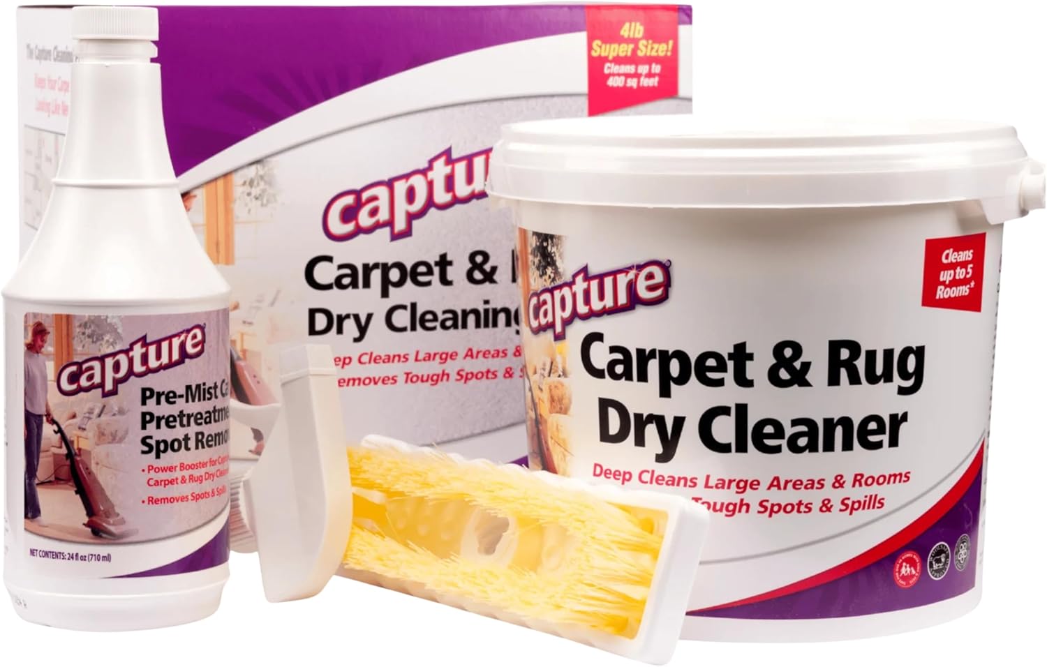 Capture Carpet Total Care Kit 400 - Home Couch and Upholstery, Car Rug, Dogs & Cats Pet Carpet Cleaner Solution - Strength Odor Eliminator, Stains Spot Remover, Non Liquid & No Harsh Chemical