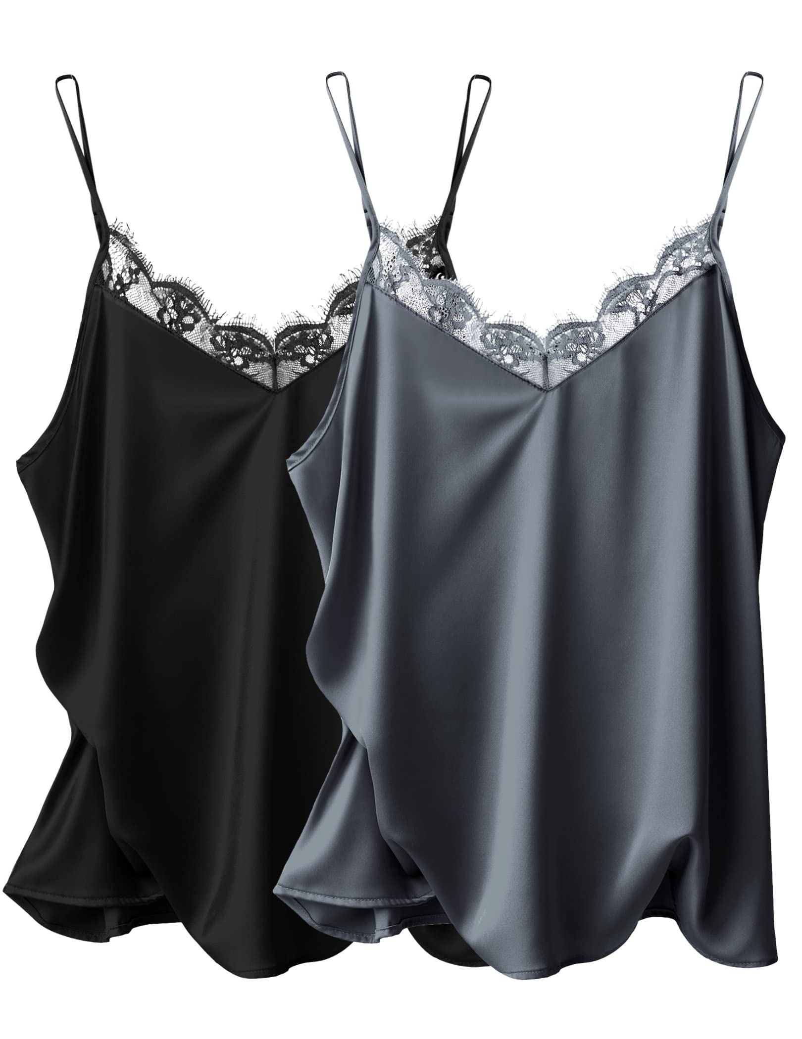 Ekouaer Canottiera in Raso di Pizzo da Donna Canotta Estiva in Seta in 2 Pezzi con Scollo a V Spalline Sottili