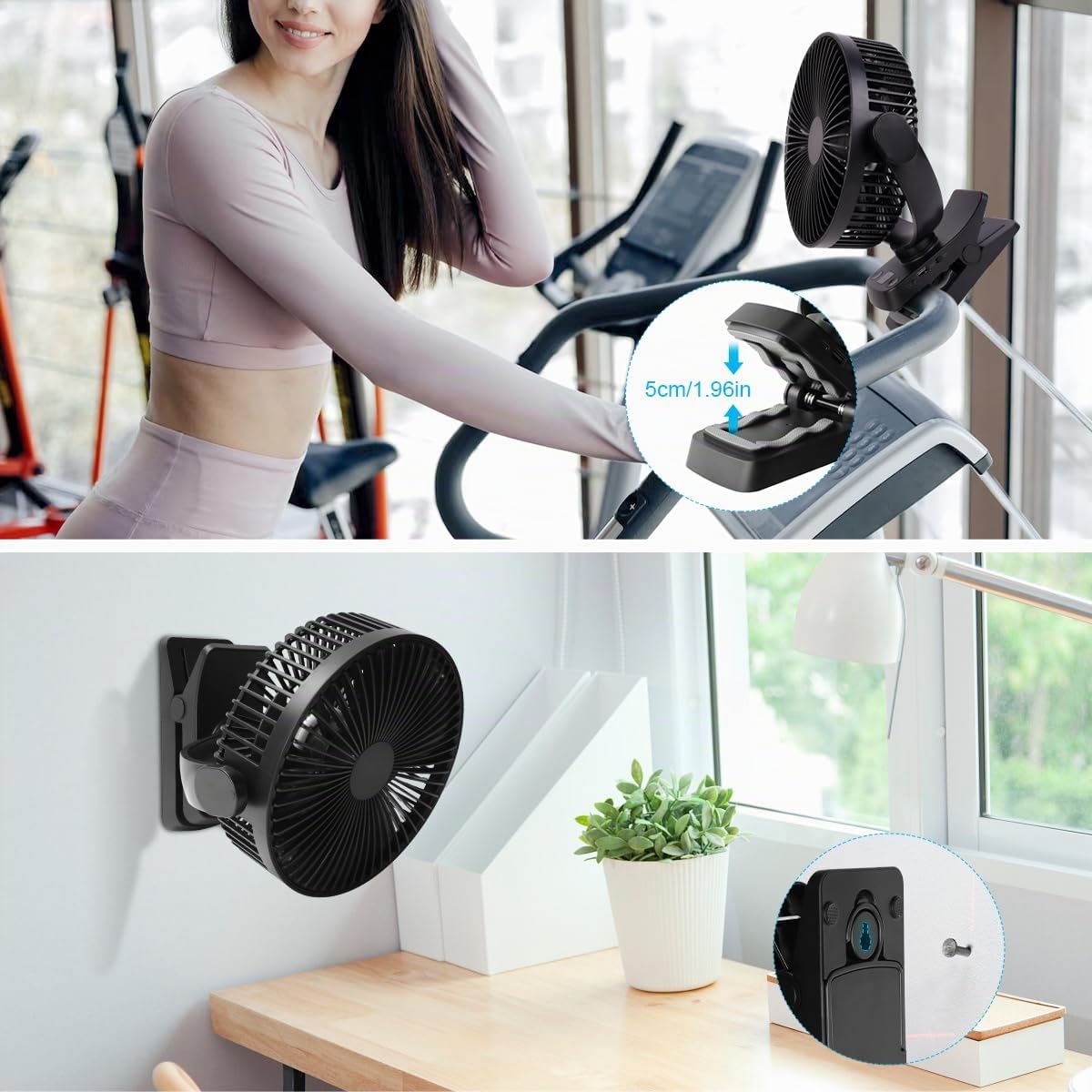 ELZO Ventilatore da Tavolo USB, 12000mAh Ventilatore da Campeggio Ricaricabile, Ventilatore con Clip Silenzioso con 5 velocità, Portatile Ventola con Telecomando per Ufficio Campeggio Tenda Passeggino