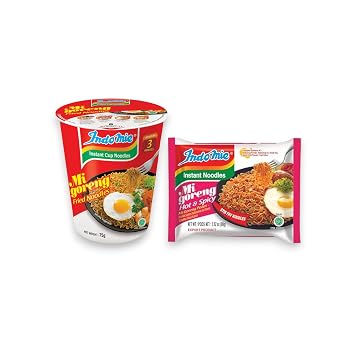 Indomie Mi Goreng Instant Noodles, Halal, 42 Pack 12 Original Flavor Noodles Cup + 30 Hot n Spicy Flavor, Stir Fry Style (Pack of 42)