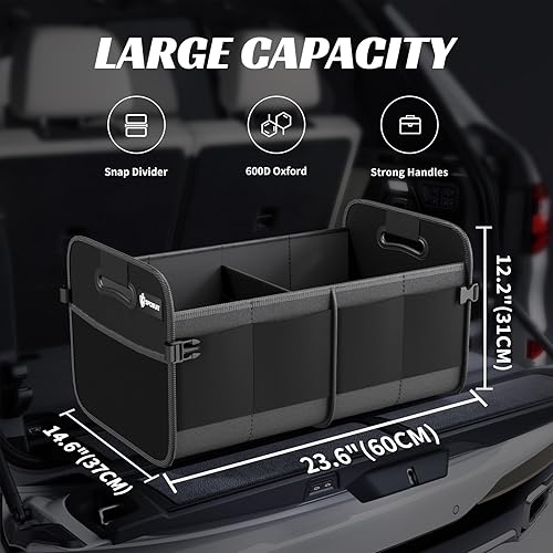Miniatura 2 de Sposuit Organizador de maletero de 70 litros y 11 bolsillos, plegable, con divisores extraíbles y asas reforzadas, organizador de maletero grande,
