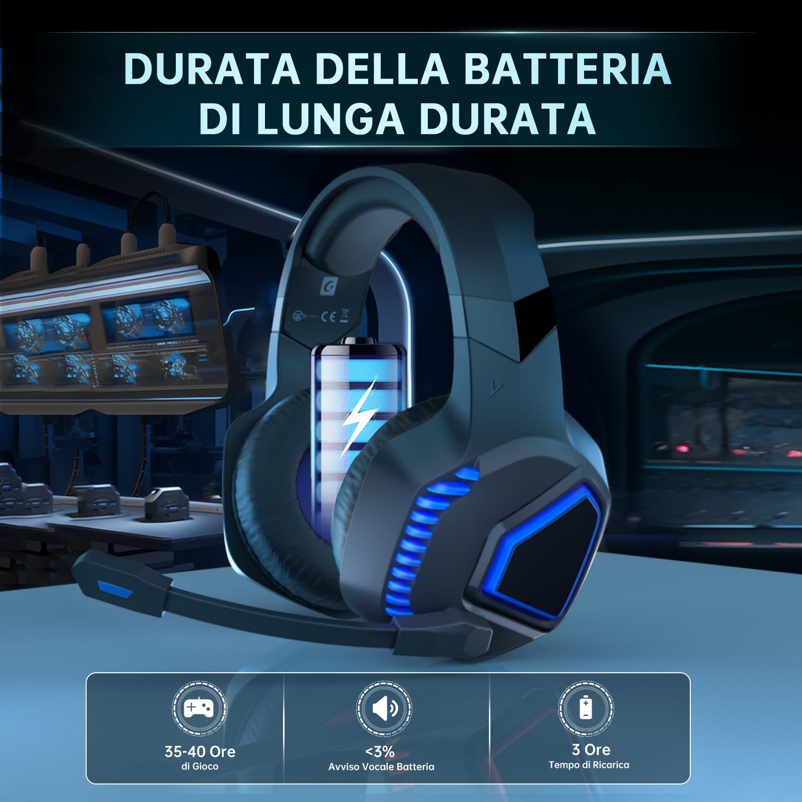 KAPEYDESI Cuffie da gioco wireless, 2,4 GHz, cuffie da gioco wireless con microfono a cancellazione del rumore per PS5, PS4, Fortnite e FPS, batteria da 40 ore, cuffie per PC, scimpanzé arancioni