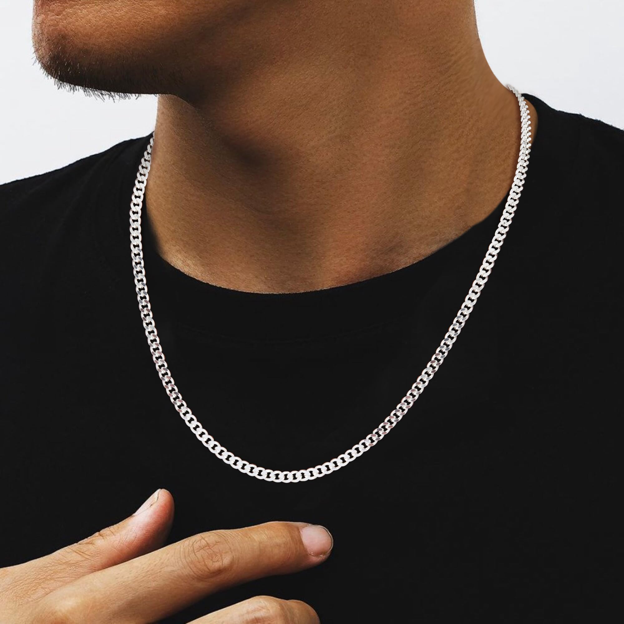 Cuban Link Chains for Men, 925 Sterling Silver Over 3.5mm/7mm Cuban Chain Diamond Cut Silver Necklace Chains Gifts for Men Father Boyfriends
