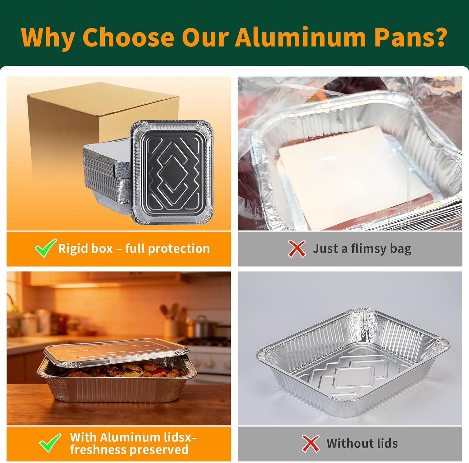 Aluminum Foil Pans with Lid 9x13 Disposable Baking Pans 25 Pack Heavy Duty Half Size Tin Foil Trays for Steam Table, Roasting, Cooking, Heating, Freezing Food