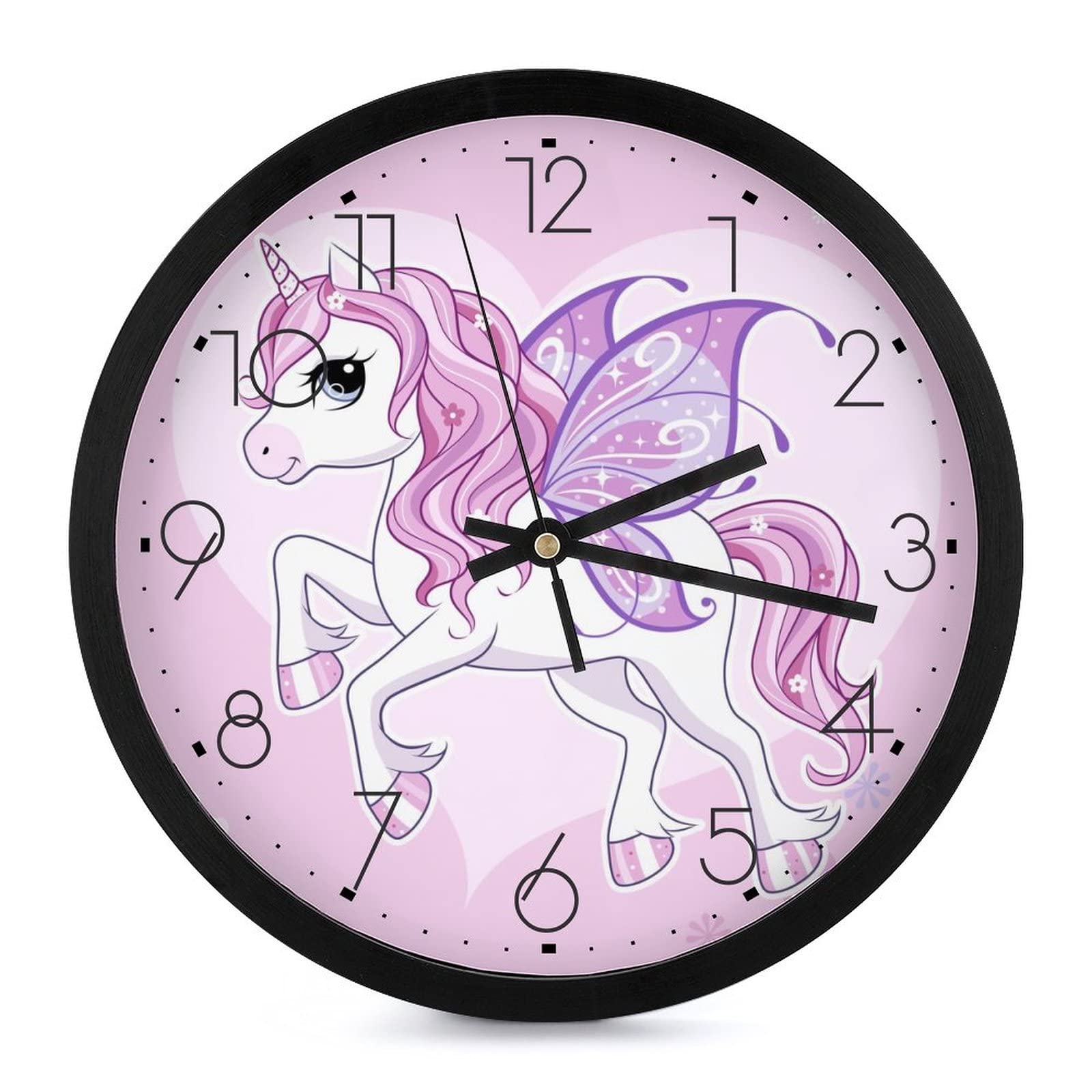 Horloge murale licorne rose de 25.4cm, le cadeau parfait pour embellir une cuisine ou chambre.