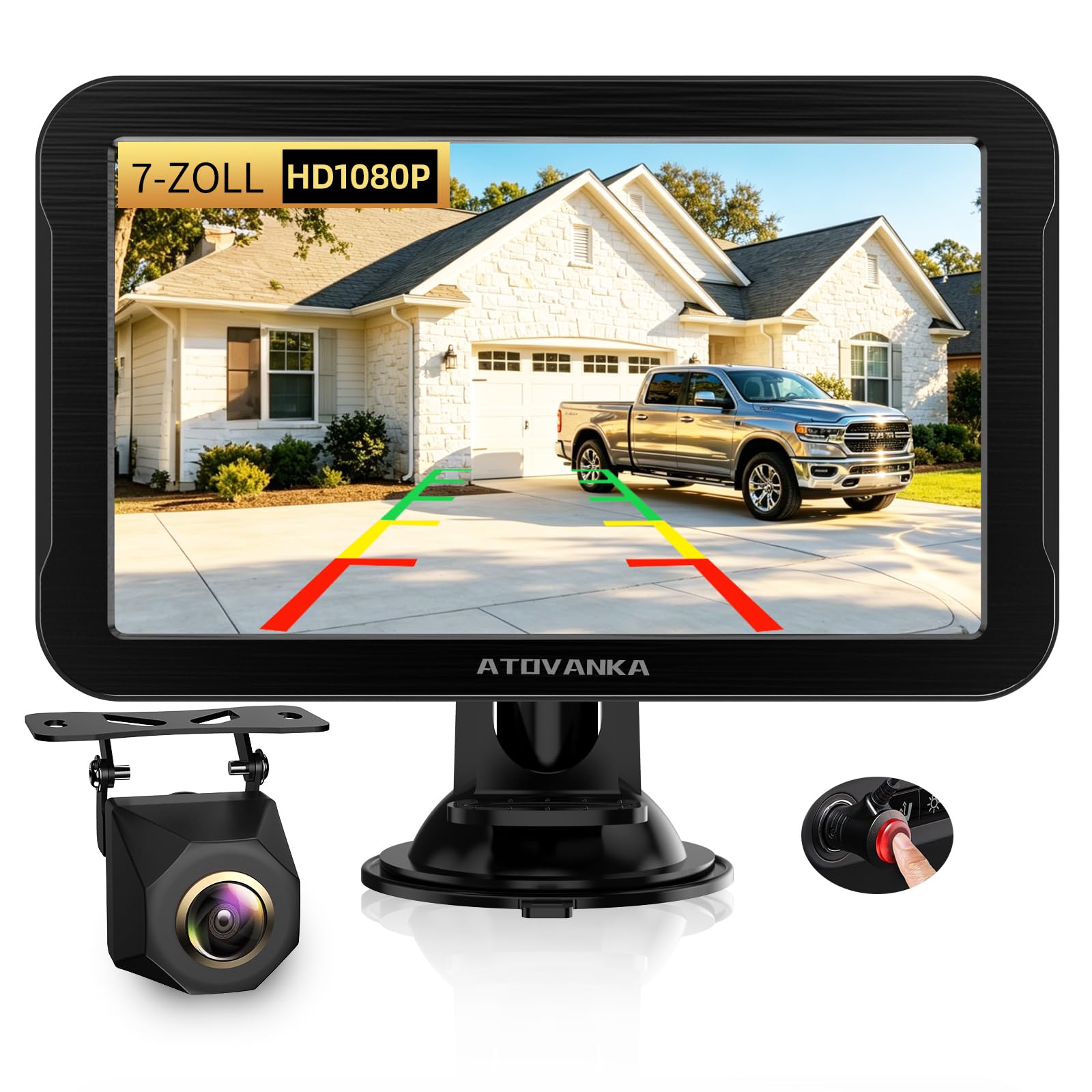 Rückfahrkamera Auto 7-Zoll HD-Monitor Plug-Play Nachrüsten System 1080P Nachtsicht 140° Weitwinkel PKW SUV Pickups