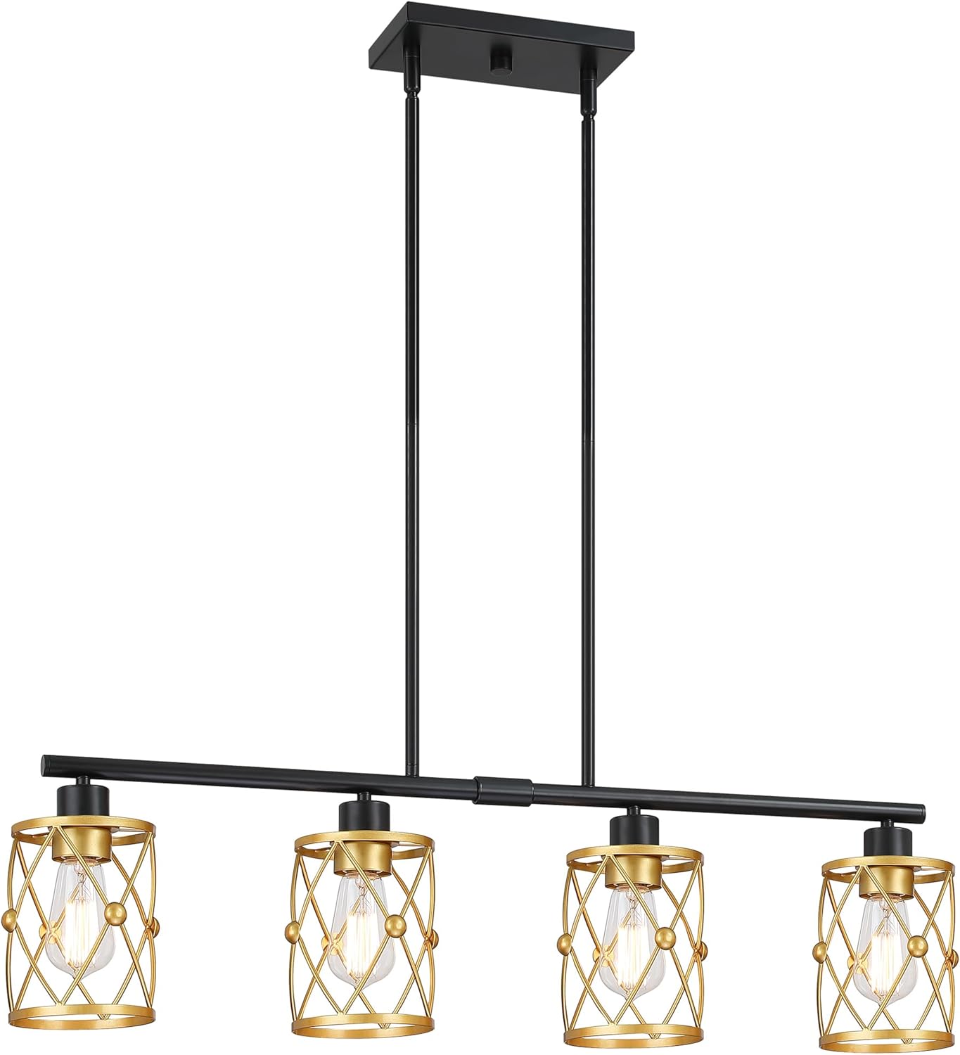 Black & Gold Pendant Light Fixtures, Farmhouse Kitchen Island Light, Industrial Hanging Pendant Lighting for Dining Room Bedroom, Black Metal Cage Pendant Ceiling Lamp, Bar,Adjustable