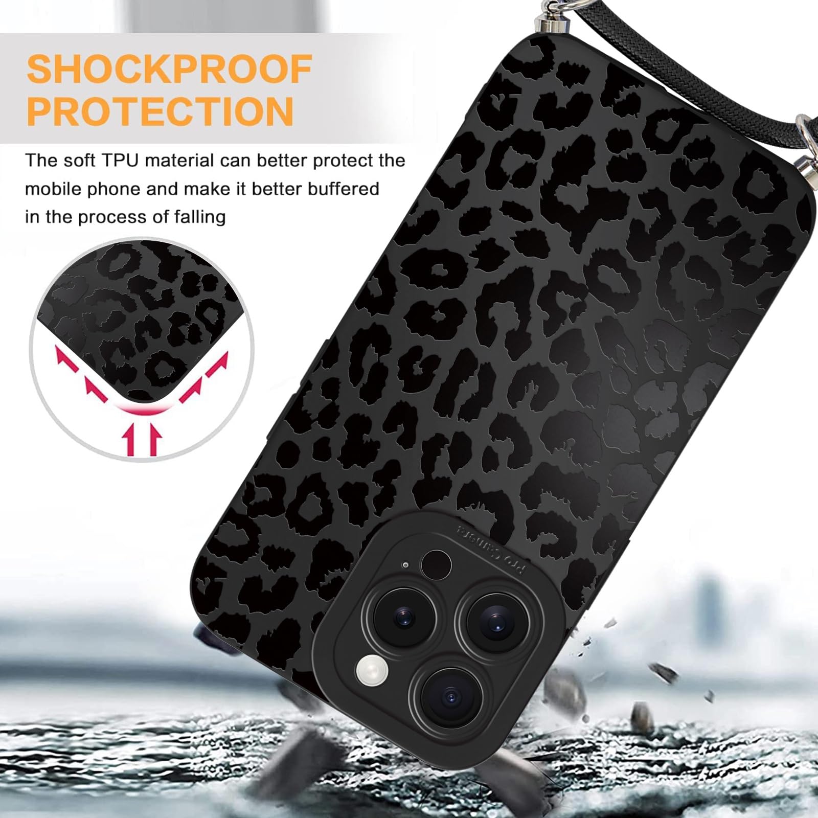 Coque IPhone 17 Pro Max 6.9" Avec Cordon Collier Réglable – Protection Caméra Surélevée, Silicone Souple Antichoc Kaki Chic Pour Femmes Et Filles