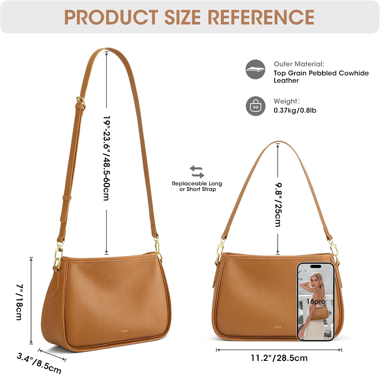 Kattee Shoulder Purse for Women, Medium Leather Crossbody Bag Trendy, Hanbags Purses, Small Hobo Bags with 2 Removable Straps - Image 3