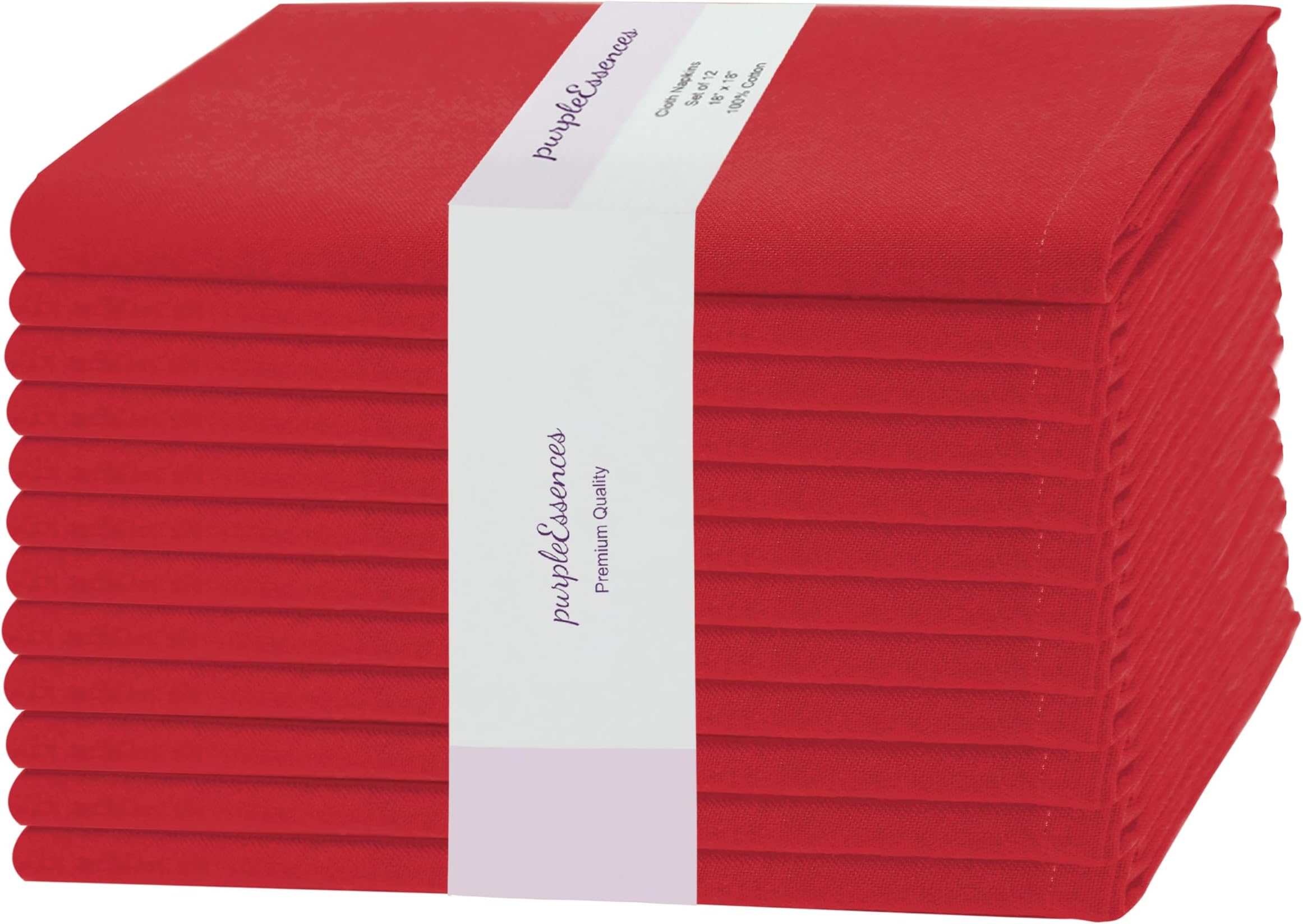 PurpleEssences Set of 12 Cloth Dinner Napkins 100% Cotton 18x18 Inch - Soft Durable Washable - Ideal for Farmhouse Party Spring Summer - Perfect Everyday Use Table Linen - Red