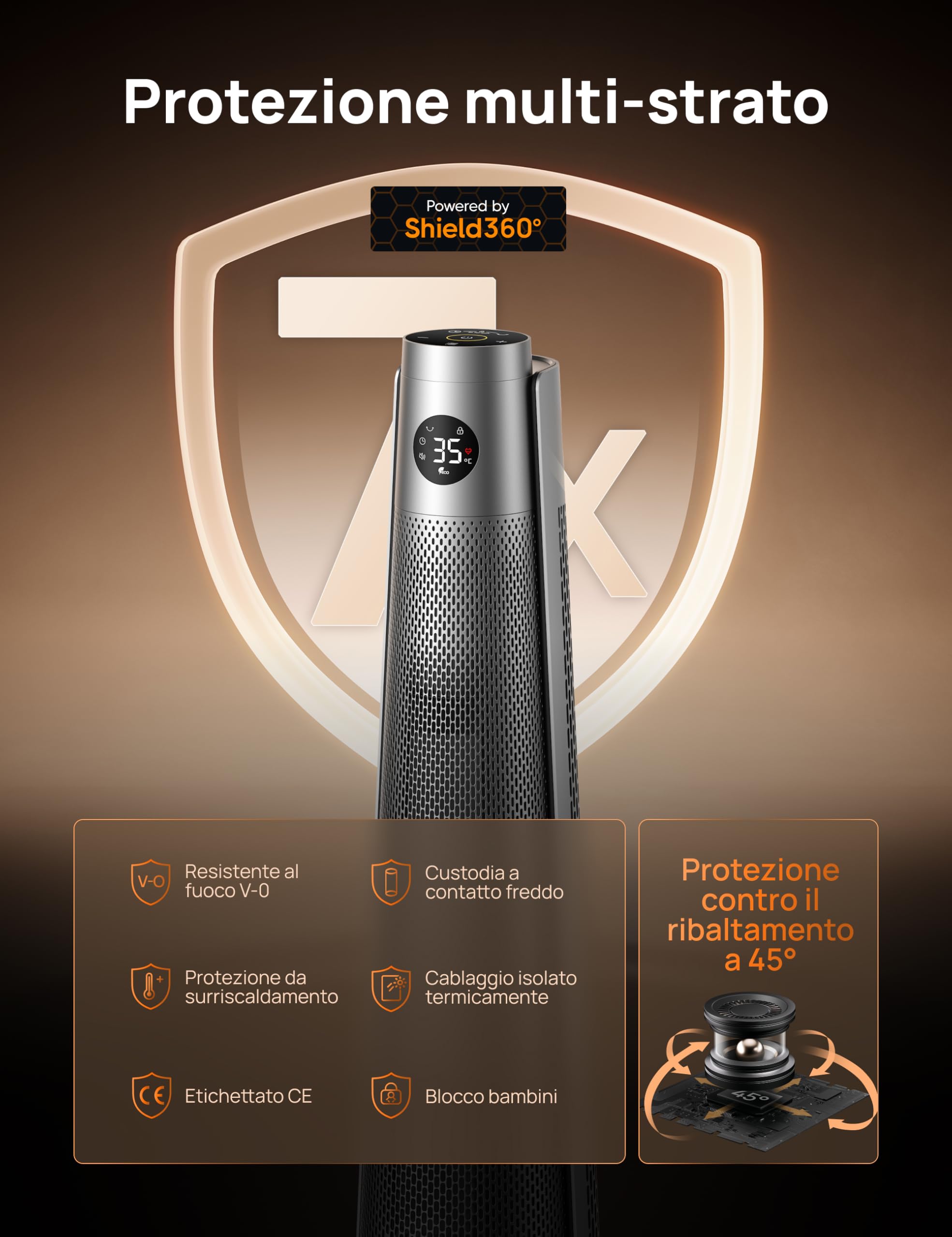 DREO Termoventilatore a risparmio energetico 2000W con telecomando, 25 dB silenzioso, oscillazione 120°, termostato, 5 modalità 3 velocità, protezione 7 livelli, timer 12h, stufa ceramica PTC