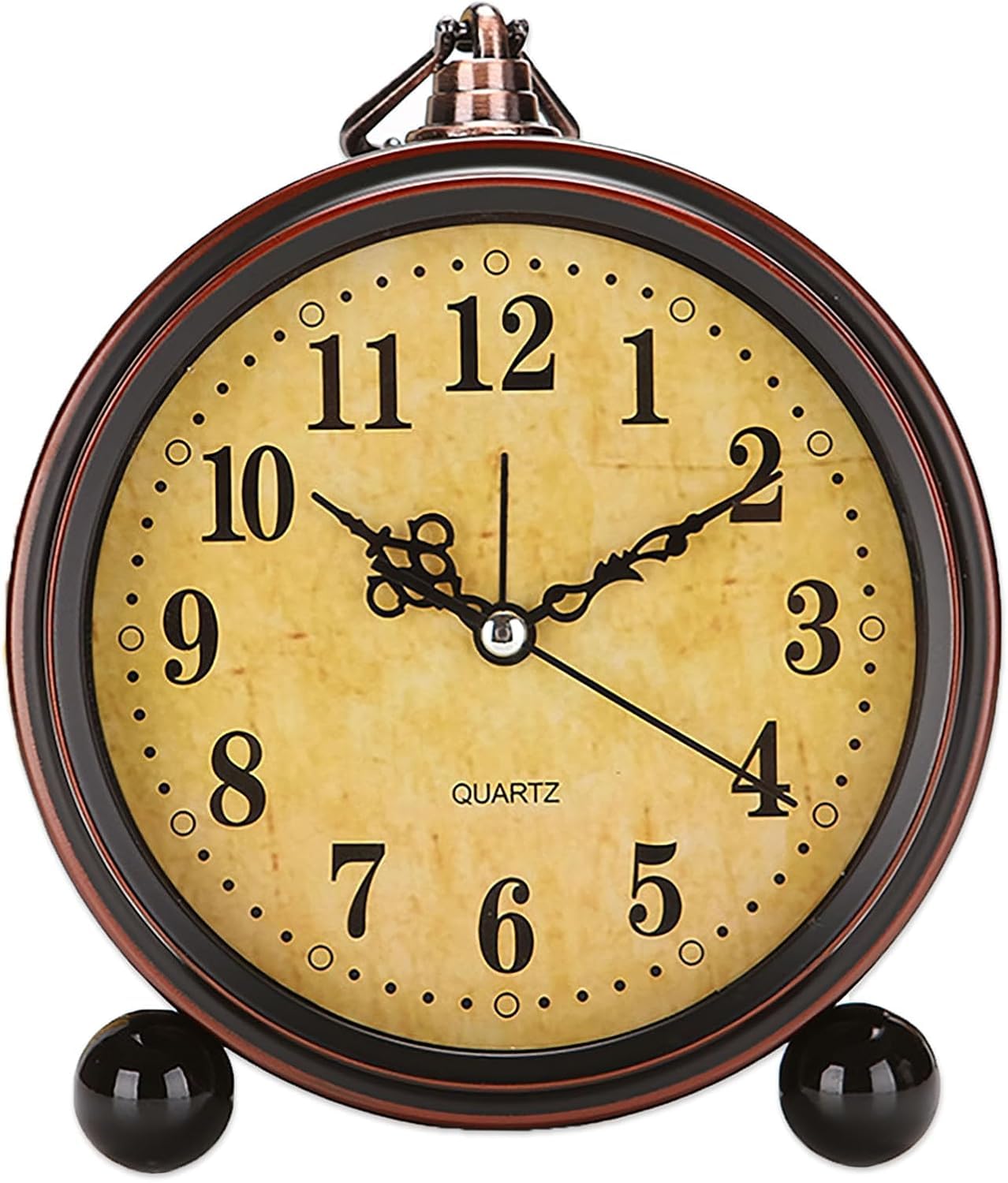 BVI BOOMERVIVI Vintage Analog Alarm Clock, 5.25 inch Small Silent Non Ticking Table Clock,Battery Operated Decor Clock for Table/Bedroom/Bedside/Living Room, Gift Clock (Arabic)