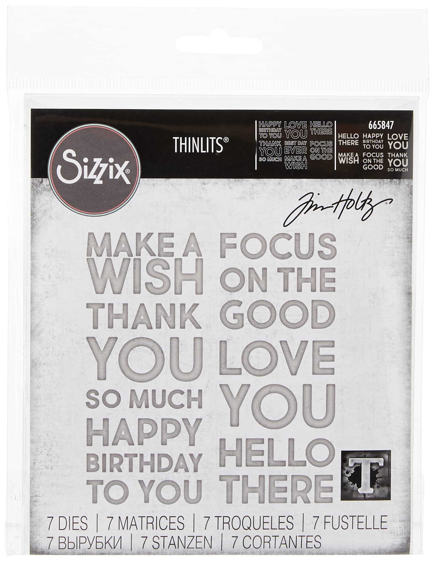 SizzixThinlits Die Set 7PK Bold Text #1 by Tim Holtz, 665847, One Size, Multicolor