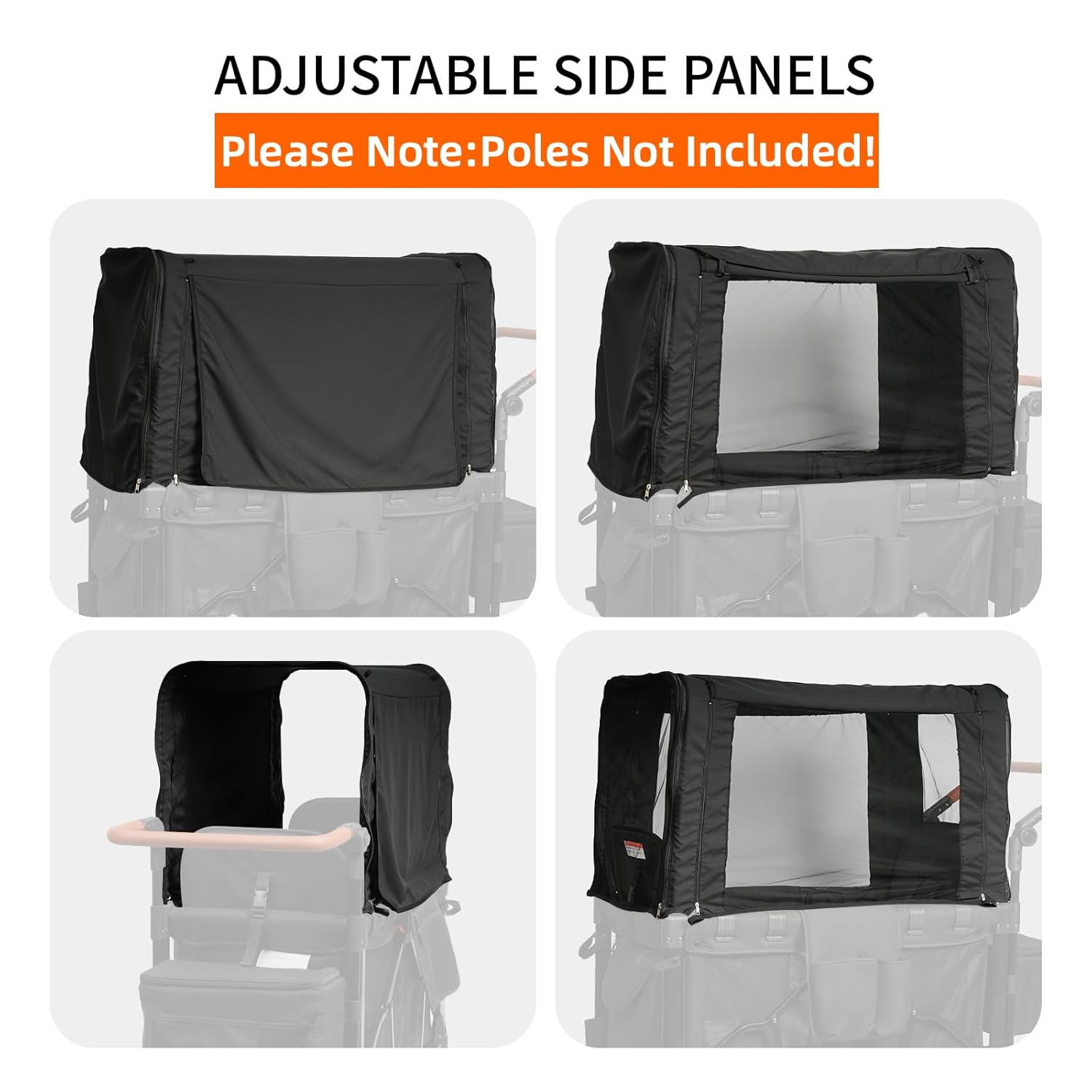 Full Coverage Wagon Canopy Customized for Wonderfold W4 Luxe Elite, Water-Resistant and Windproof, 2-in-1 Sunshade & Mosquito Net, All-Season Use for Strolls