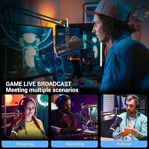 Miniatura 7 de FDUCE Kit de micrófono para juegos USBXLR, micrófono dinámico de PC para transmisión de podcasts, kit de micrófono RGB para computadora con soporte