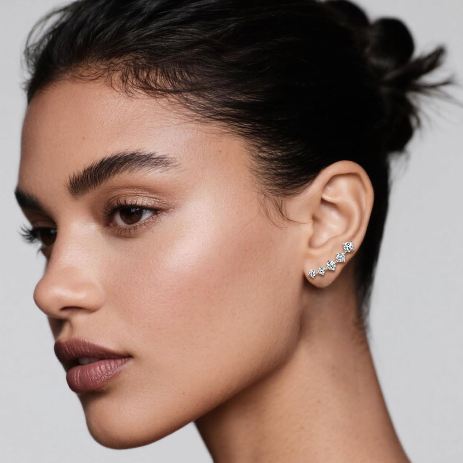 Moissanite Crawler Stud Earrings for Women 925 Sterling Silver D-E Color Moissanite Hypoallergenic Climber Earring for Sensitive Ears Dainty Jewelry Christmas Anniversary Birthday Gifts - Image 3