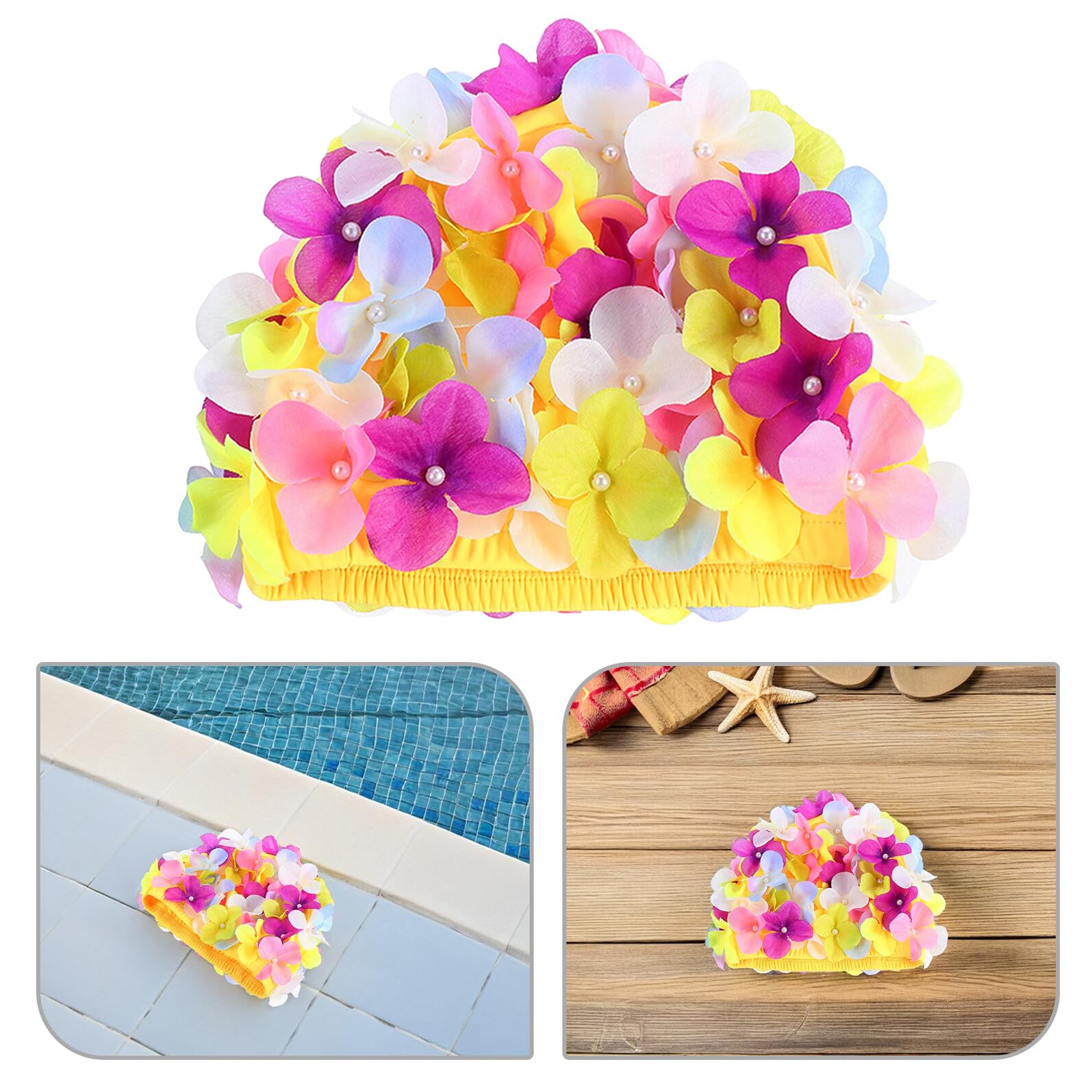 Angoily 3 Pezzi Cuffia da Nuoto e Confortevole in Chinlon Donna con Design a Petali di Fiori e Retrò per Piscina e Bagno