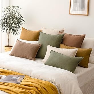 Foindtower Pack of 2, Decorative Linen Soild Throw Pillow Covers Soft Accent Cushion Case Boho Farmhouse Pillowcase for Chair Couch Sofa Bedroom Living Room Home Decor 18 x 18 Inch Light Khaki Brown