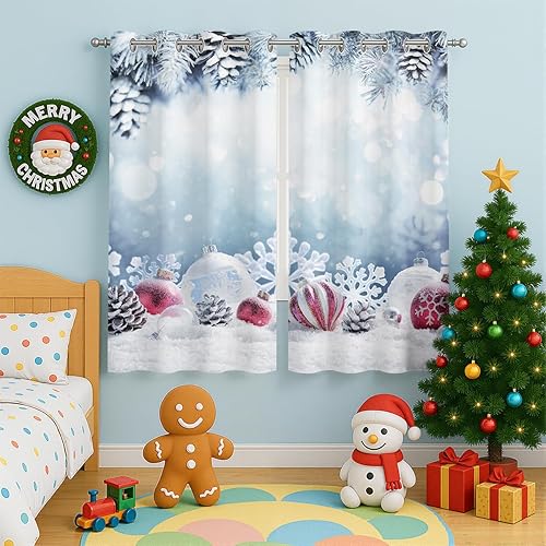 Miniatura 20 de Cortinas opacas de Navidad para niñas y niños, decoración del hogar, decoración navideña, árbol de acebo, estrella, Navidad, ojales, cortinas con