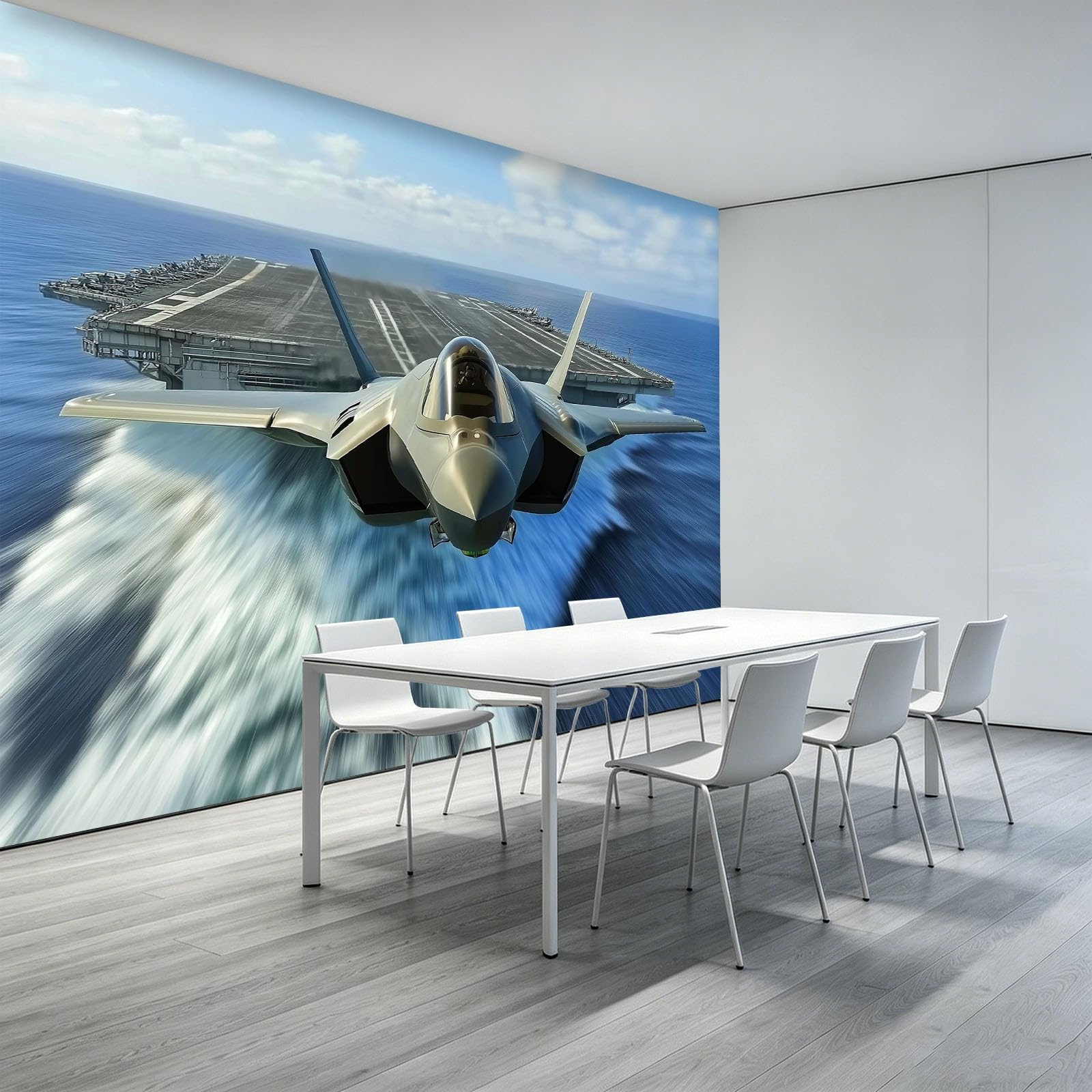 Générique 250 x 175 cm Tapeta z nadrukiem 3D Samoloty myśliwskie Drzwi Samoloty Nowoczesna panoramiczna tkanina z włókniny, dekoracja ścienna, ekologiczna, do salonu sypialni, jasnoniebieski