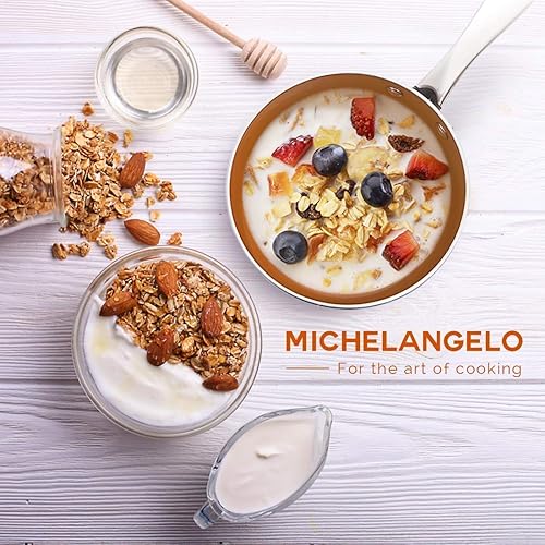 Miniatura 8 de MICHELANGELO Juego de cacerola de 1 cuarto + 2 cuartos de galón con tapa, sartén de cobre ultra antiadherente con tapa, olla pequeña con tapa,